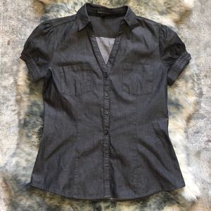 Express Military V-Neck Button Down Short Sleeve